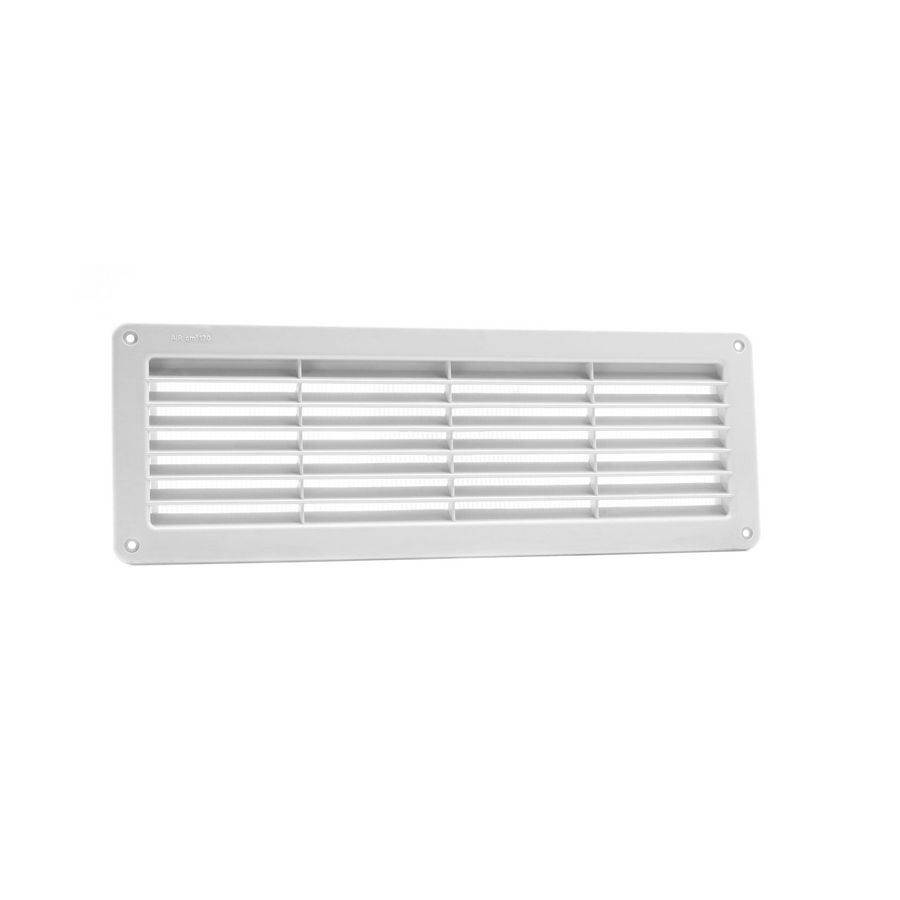 Kunststof ventilatierooster+gaas 370x123mm lichtgrijs