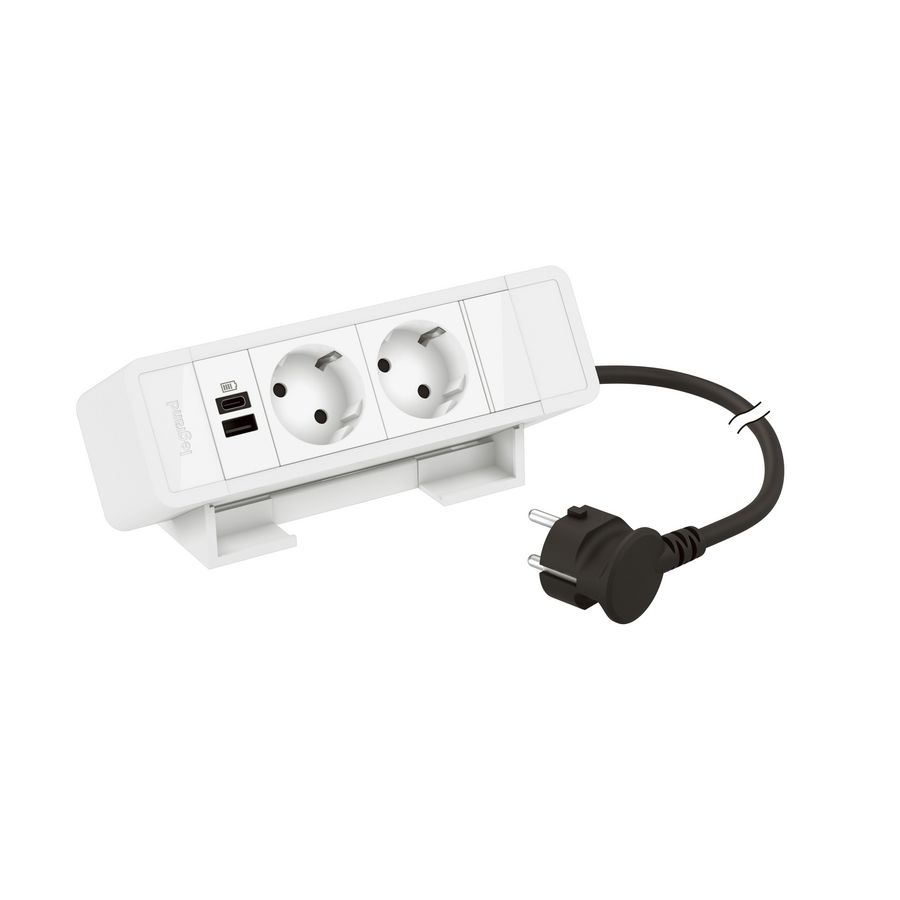 Bureaublok wit -2 contactdoos+1 USB A+C