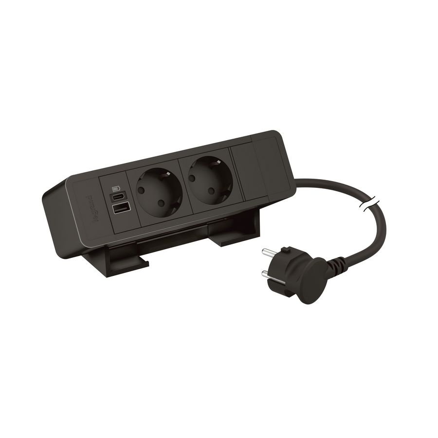 Bureaublok zwrt-2 contactdoos+1 USB A+C