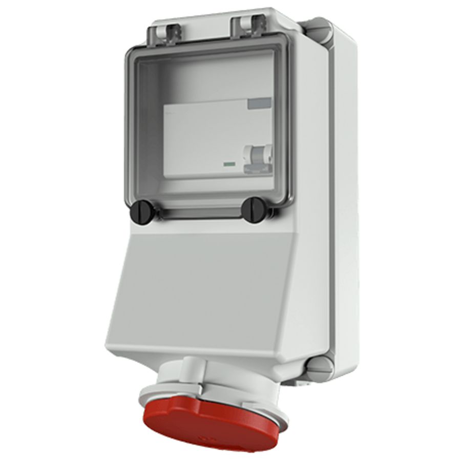 Wandcontactdoos 32A 5-polig  6H 400V IP44 + aardlek