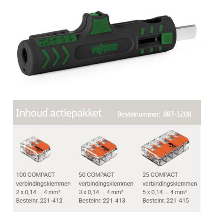 Voorjaarsactie COMPACT lasklemmen 175-del. (100x 2-voudig / 50x 3-voudig / 25x 5-voudig) incl. mantelstripper