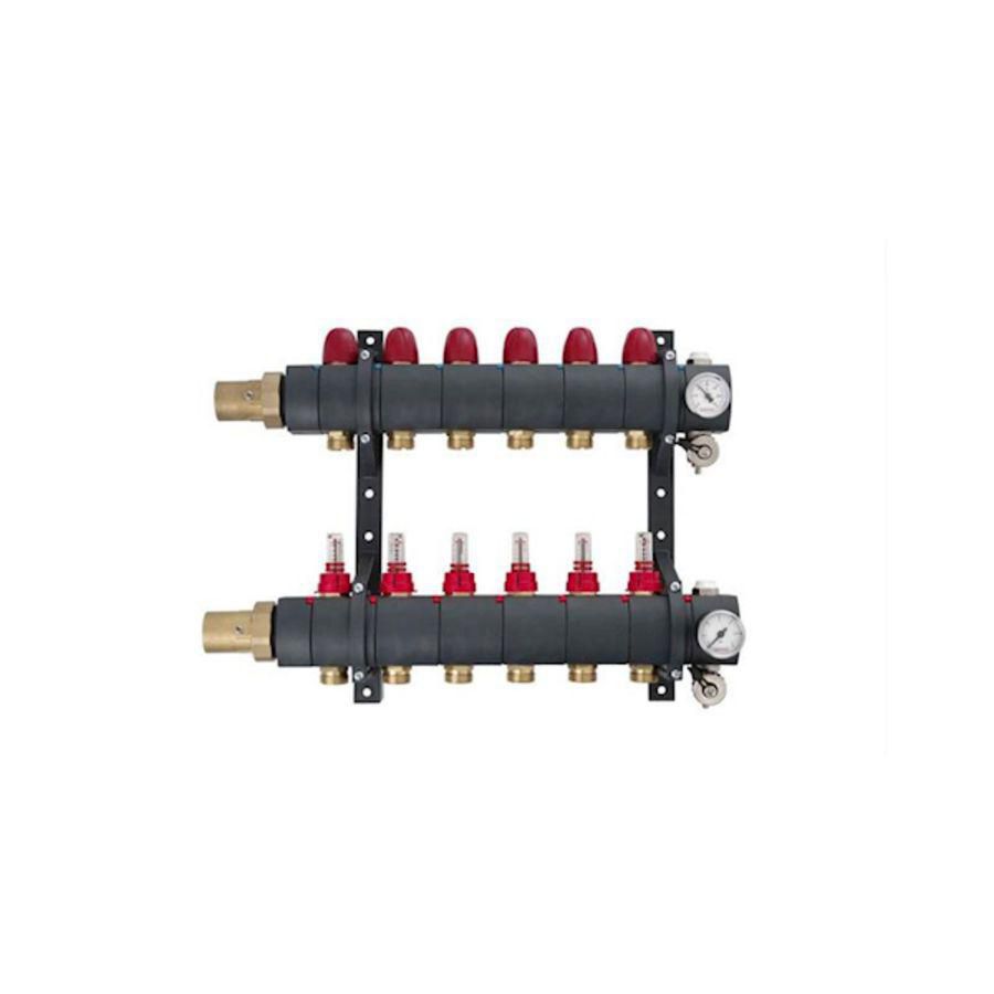 Vloerverwarmingsverdeler 7016HC kunststof 6-groeps pomploos incl. flowmeters