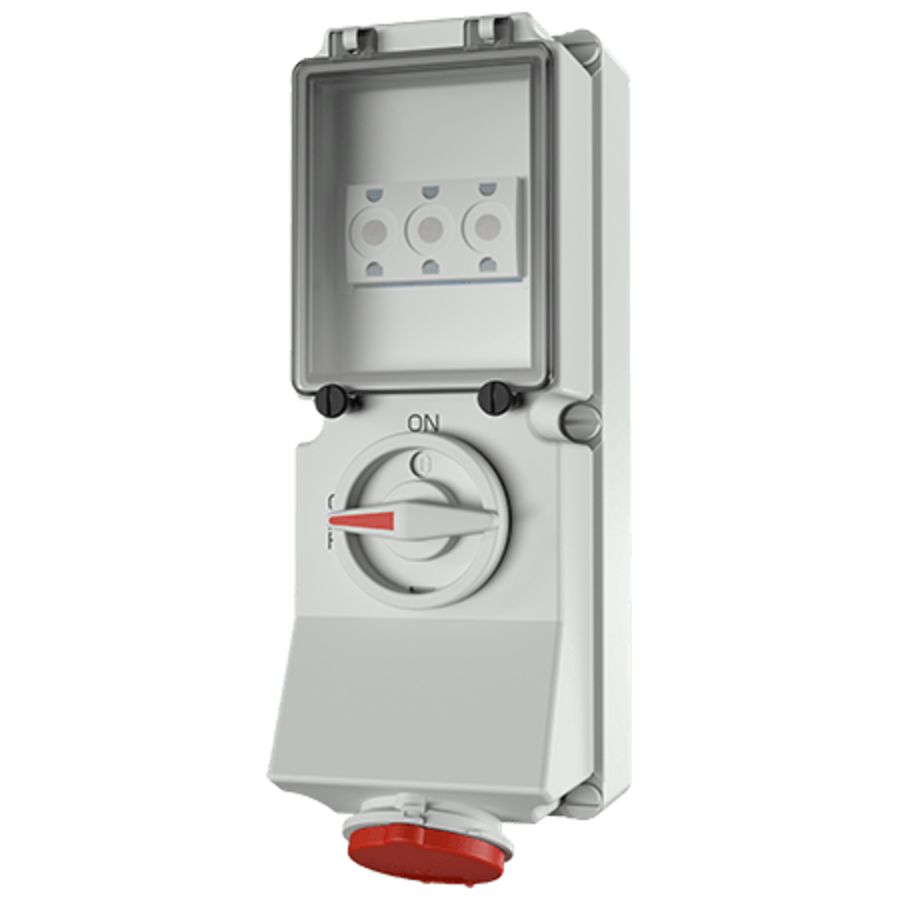 Wandcontactdoos 32A 5-polig  6H 400V IP44 DUO zek