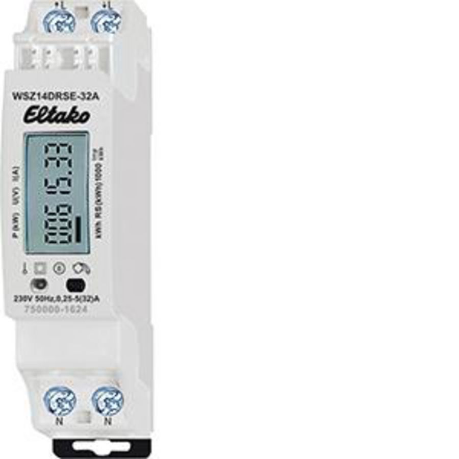 1-fase DIN-rail kWh meter voor maximaal 32A, met RS485-bus
