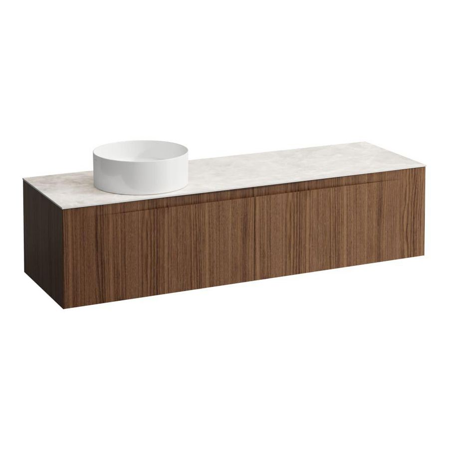 Wastafelonderkast ARUN 1600mm 2x la met uitsparing links Botticino Crema top Noce canaletto