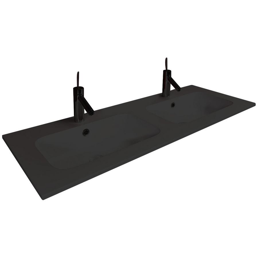 Wastafel 28 mat zwart 120cm 2x kom met kraangat (i.c.m. meubel)