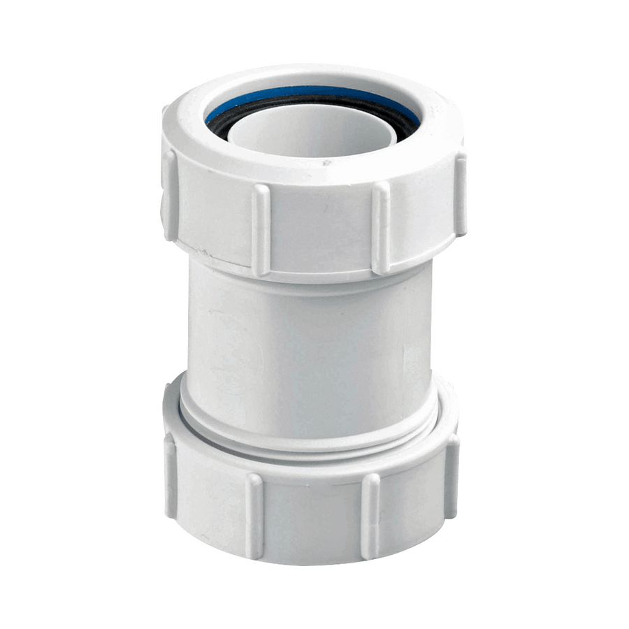 Overgangsstuk PP wit 1.1/4" lood x 40mm PVC (2 x klem) McAlpine