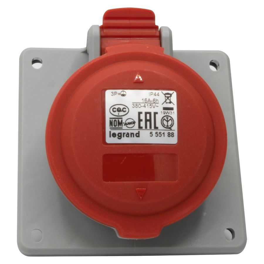 Inbouw Wandcontactdoos 400V 16A 4P IP44 kunstst. rood P17
