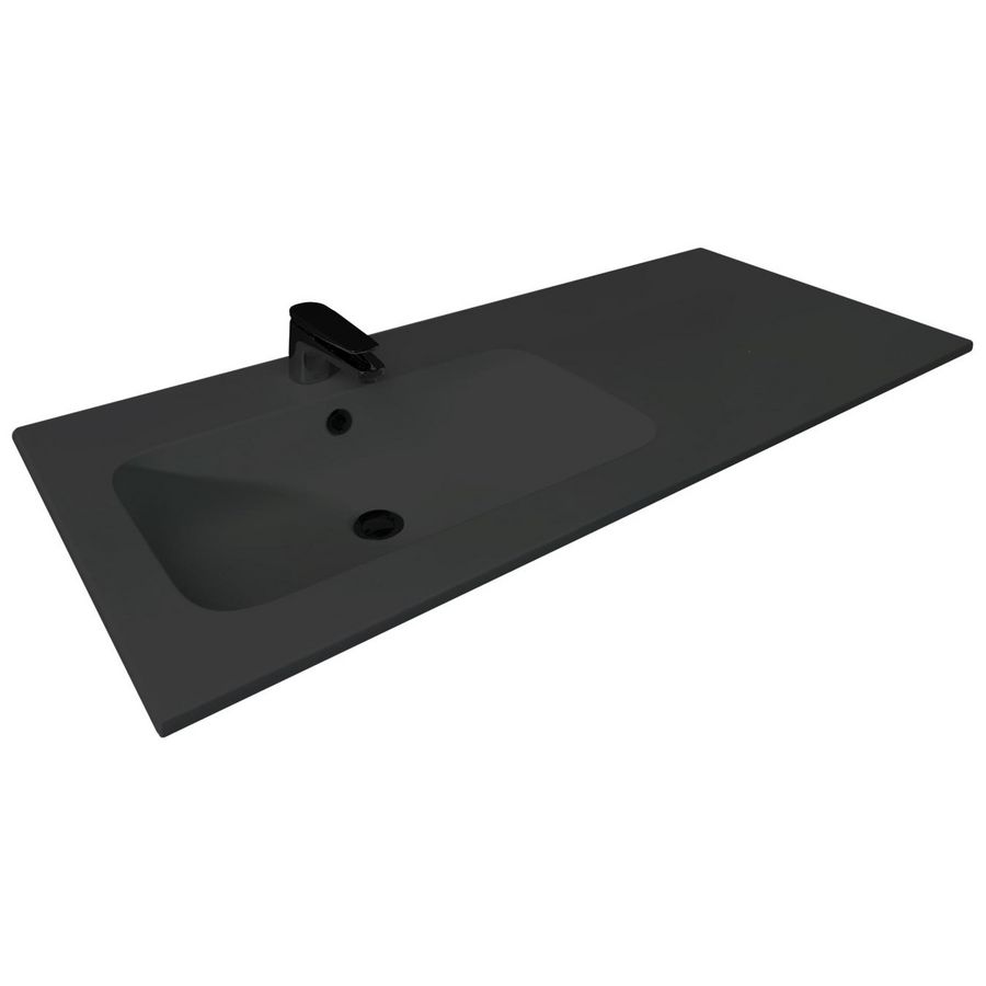Wastafel 35 mat zwart 121cm 1x kom LI met kraangat (Los besteld)