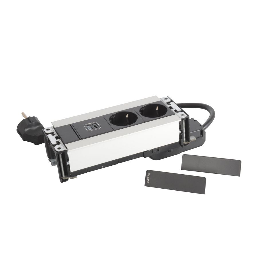 Bureau aansluitunit zwart 6 mod. 2 wandcontactdoos + USB 30W Multilink