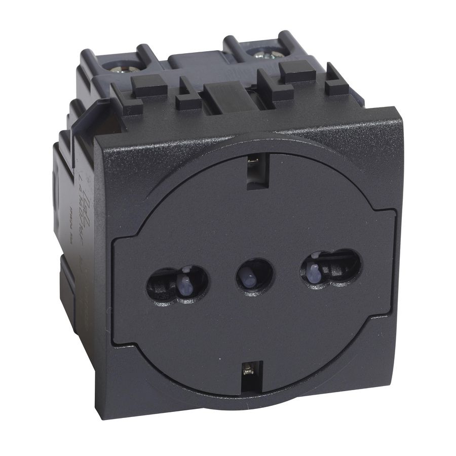 Wandcontactdoos 2P+A 16A antraciet 2 mod. Livinglight VVE=10