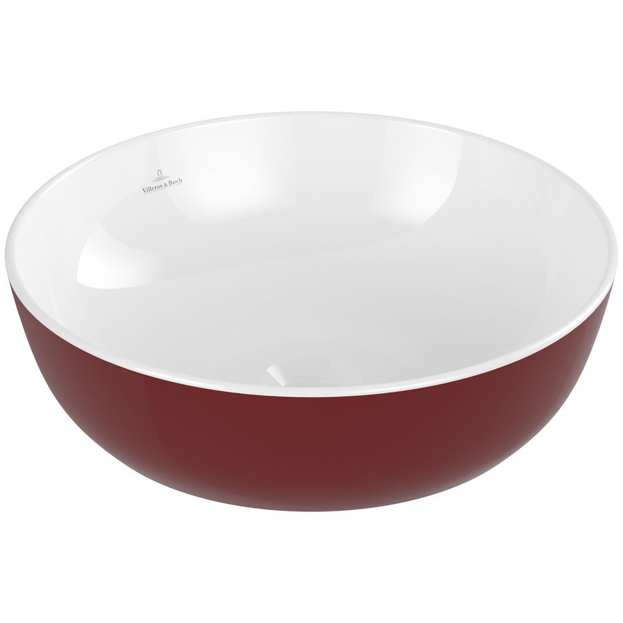 Opzetwaskom rond ARTIS Ø430mm kleur buitenzijde Bordeaux (rood) binnenzijde wit zonder overloop