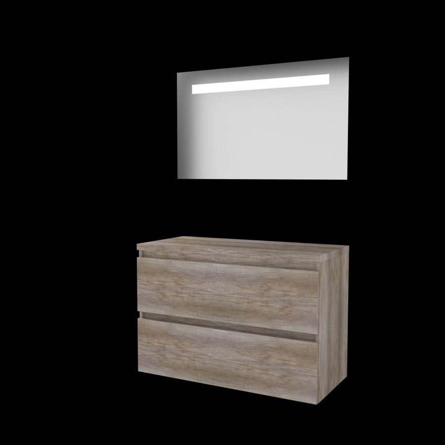 Set ECONOMIC-46 onderkast scotch oak 100cm greeploos 2x la tbv opbouwkom spiegel geïn. LED-verl. excl. afdekplaat (E46GL100TSO)