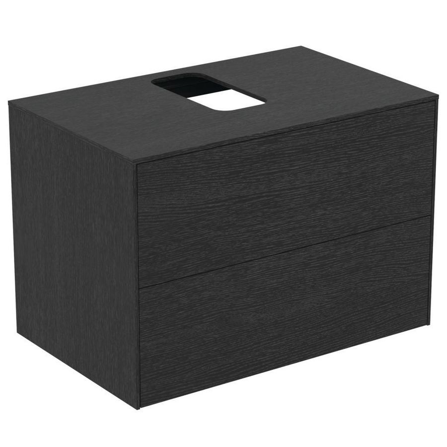 Wastafelmeubel CONCA 80x50x55cm 2x la met afdekblad met uitsnijding midden smoked oak