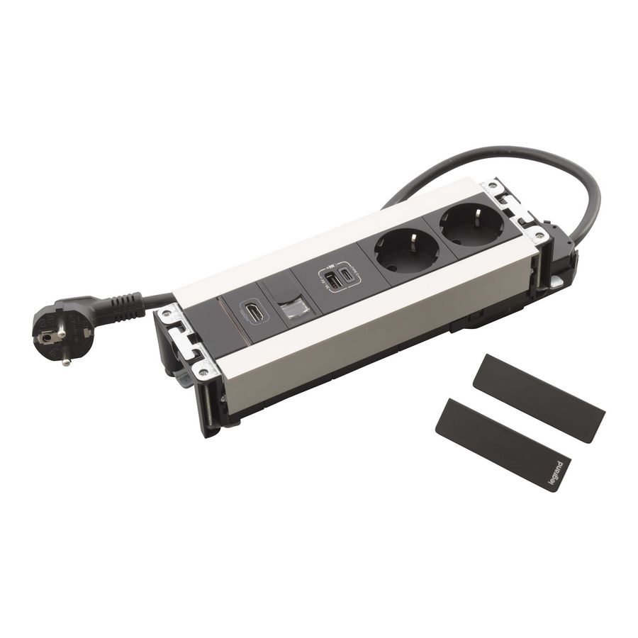 Bureau aansluitunit ALU zwart 8 mod. 2contactdoos+USB+RJ45 Multilink