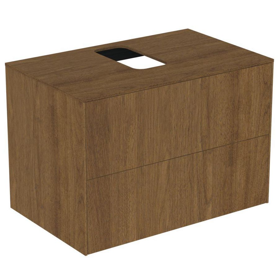 Wastafelmeubel CONCA 80x50x55cm 2x la met afdekblad met uitsnijding midden dark walnut