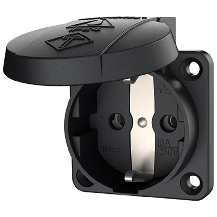 Inbouwwandcontactdoos 16A 2P+A 230V IP54 SCHUKO zwart