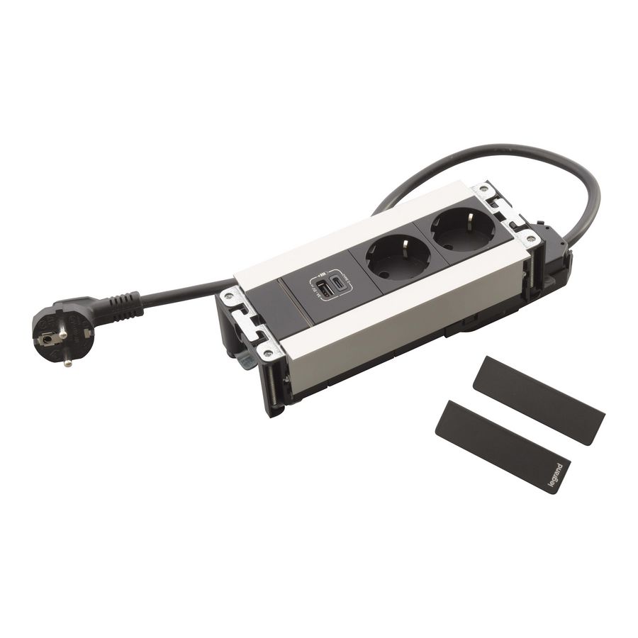 Bureau aansluitunit alu.zwart 6 mod. 2 contactdoos + USB Multilink