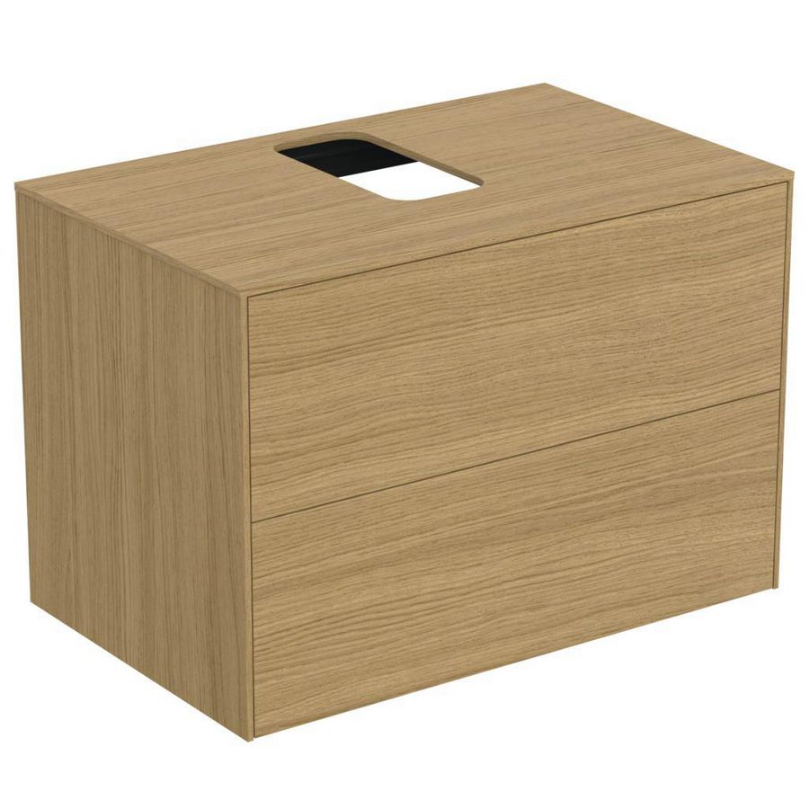 Wastafelmeubel CONCA 80x50x55cm 2x la met afdekblad met uitsnijding midden light oak