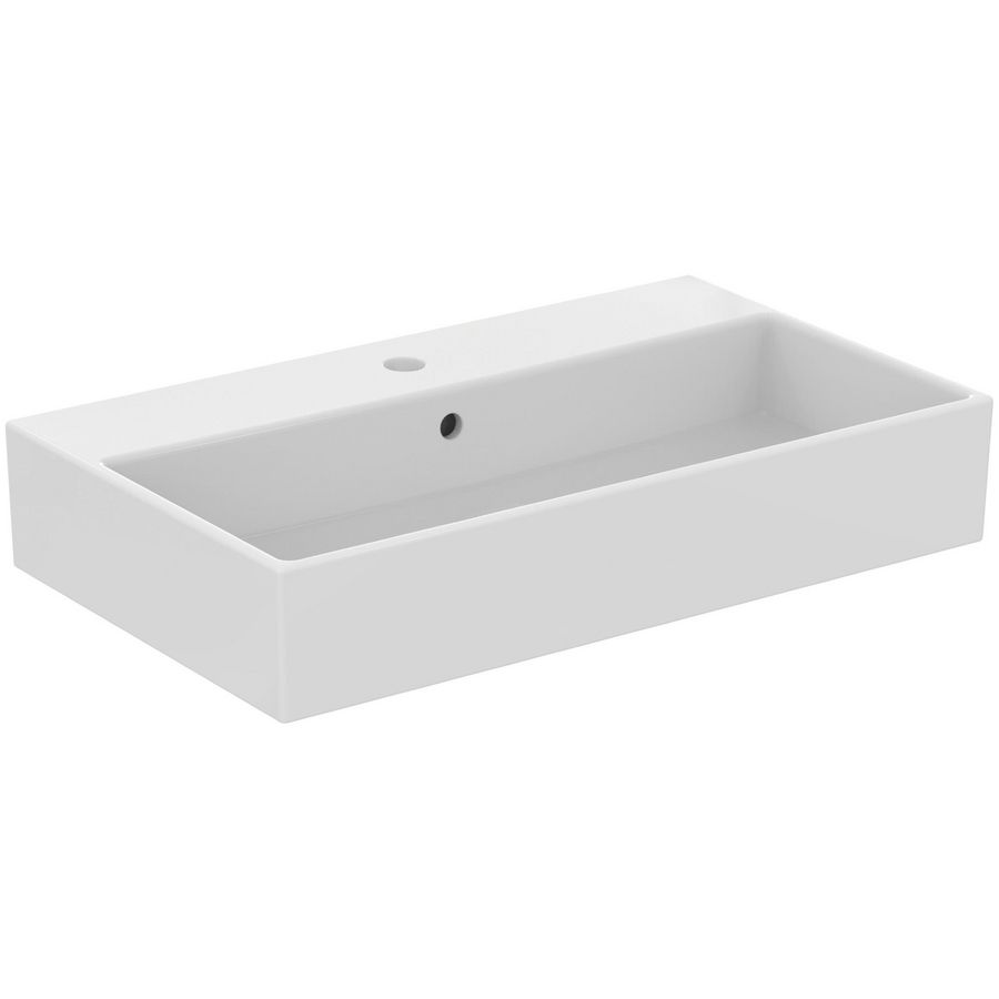 Strada wastafel 710x420mm wit met overloop en kraangat