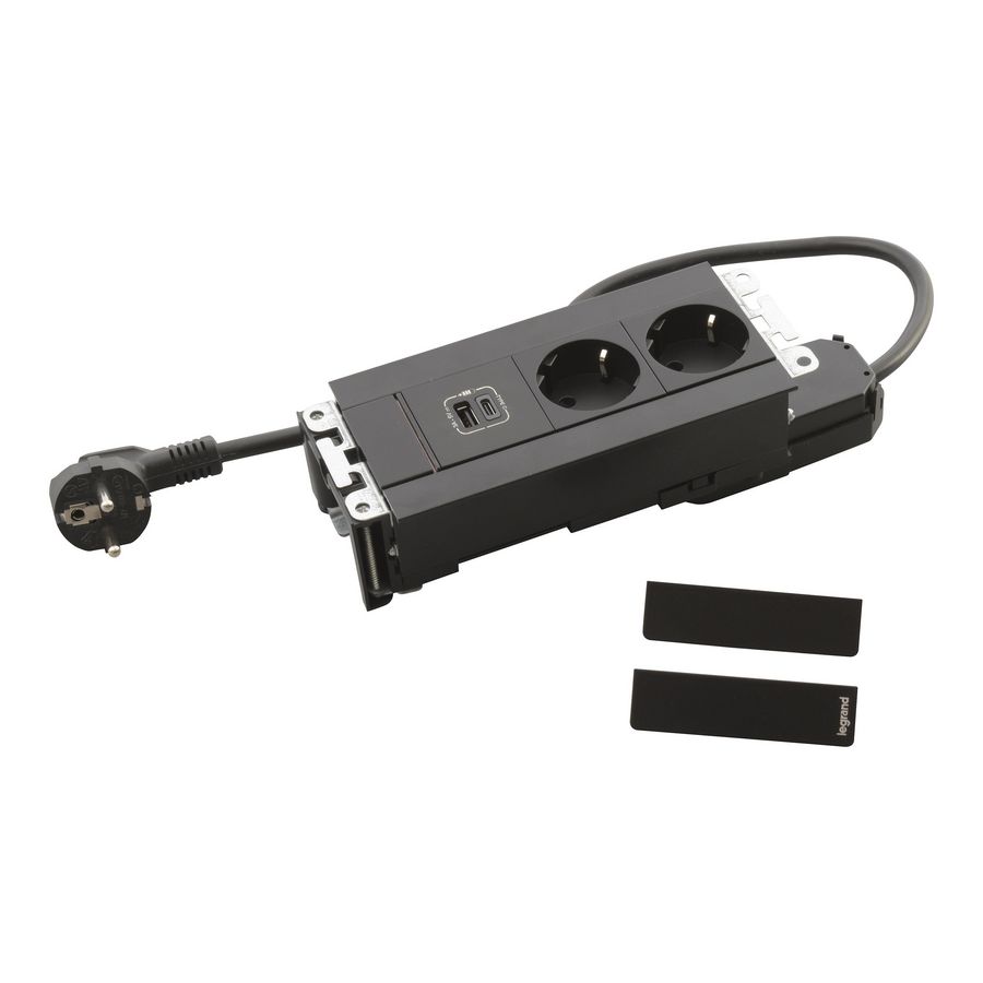 Bureau aansluitunit zwart 6 mod. 2 contactdoos + USB Multilink