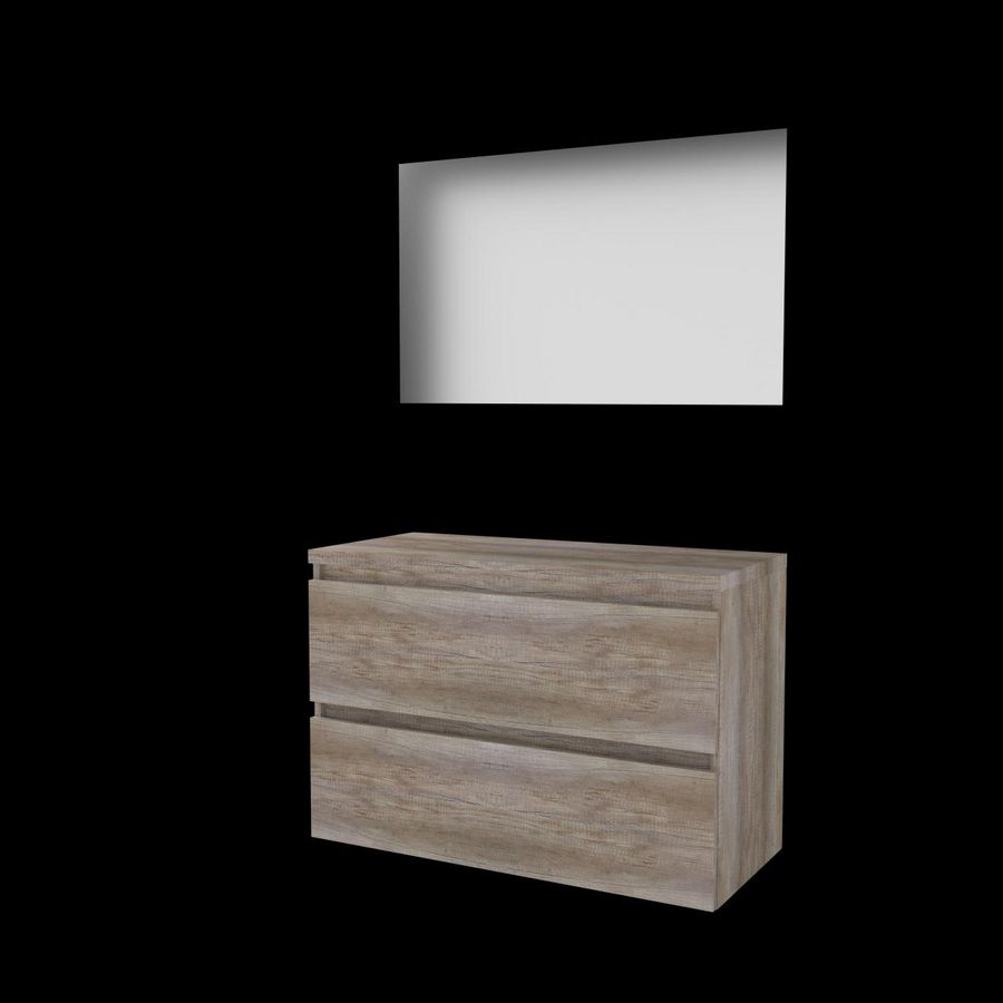 Set ULTIMATE-46 onderkast scotch oak 100cm greeploos 2x la tbv opbouwkom spiegel ind. LED-verl. ↑+↓ excl. afdekplaat (U46GL100TSO)