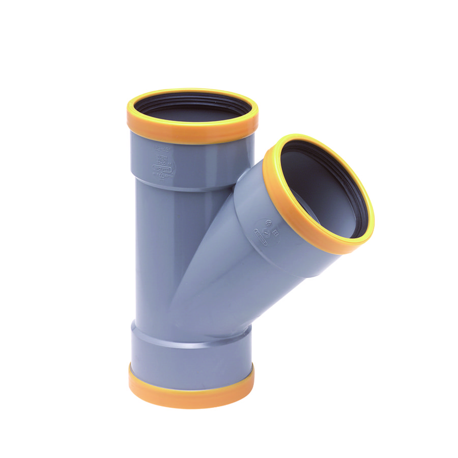 PVC manchet T-stuk 45° 250mm SN8 grijs 3x mof