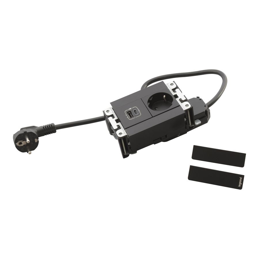 Bureau aansluitunit zwart 4 mod. 1 wandcontactdoos + USB Multilink