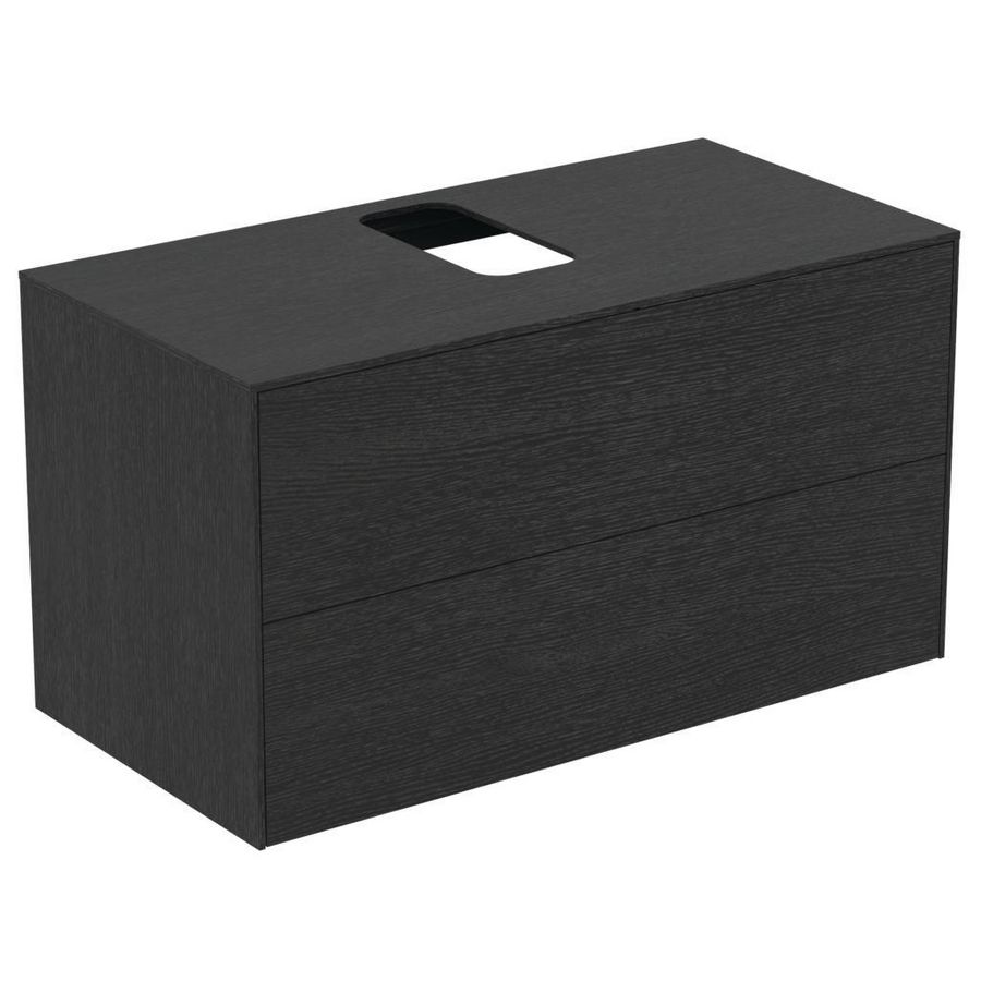 Wastafelmeubel CONCA 100x50x55cm 2x la met afdekblad met uitsnijding midden smoked oak