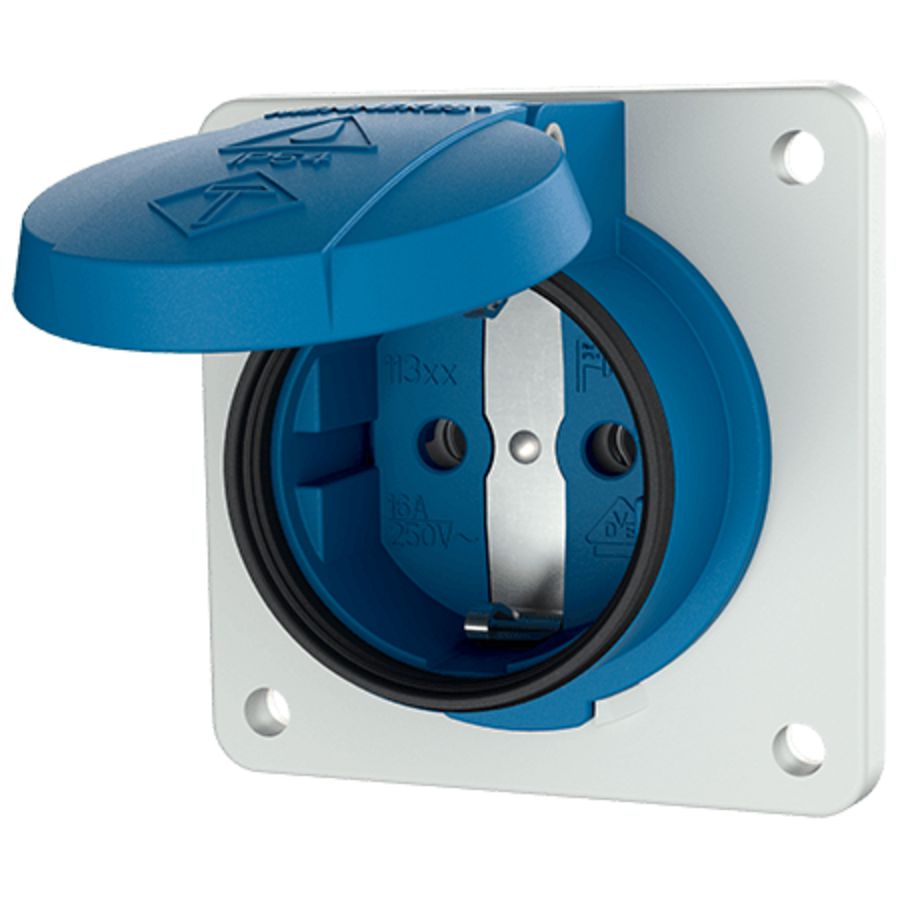 Inbouwwandcontactdoos 16A 2P+A 230V IP54 SCHUKO blauw