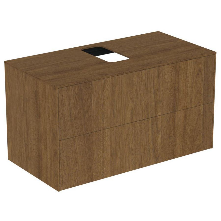 Wastafelmeubel CONCA 100x50x55cm 2x la met afdekblad met uitsnijding midden dark walnut