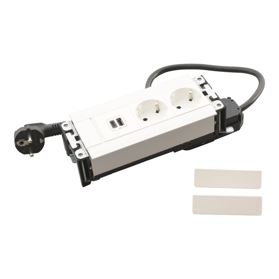 Bureau aansluitunit wit 6 mod. 2 contactdoos + USB Multilink
