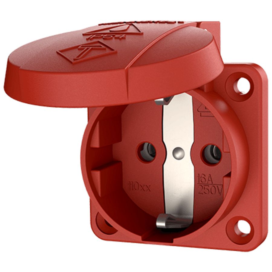 Inbouwwandcontactdoos 16A 2P+A 230V IP54 SCHUKO rood
