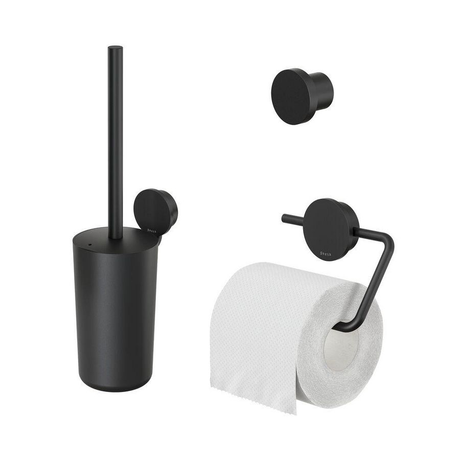 Closetaccessoireset Opal zwart (rolhouder/borstelgarnituur/haak)