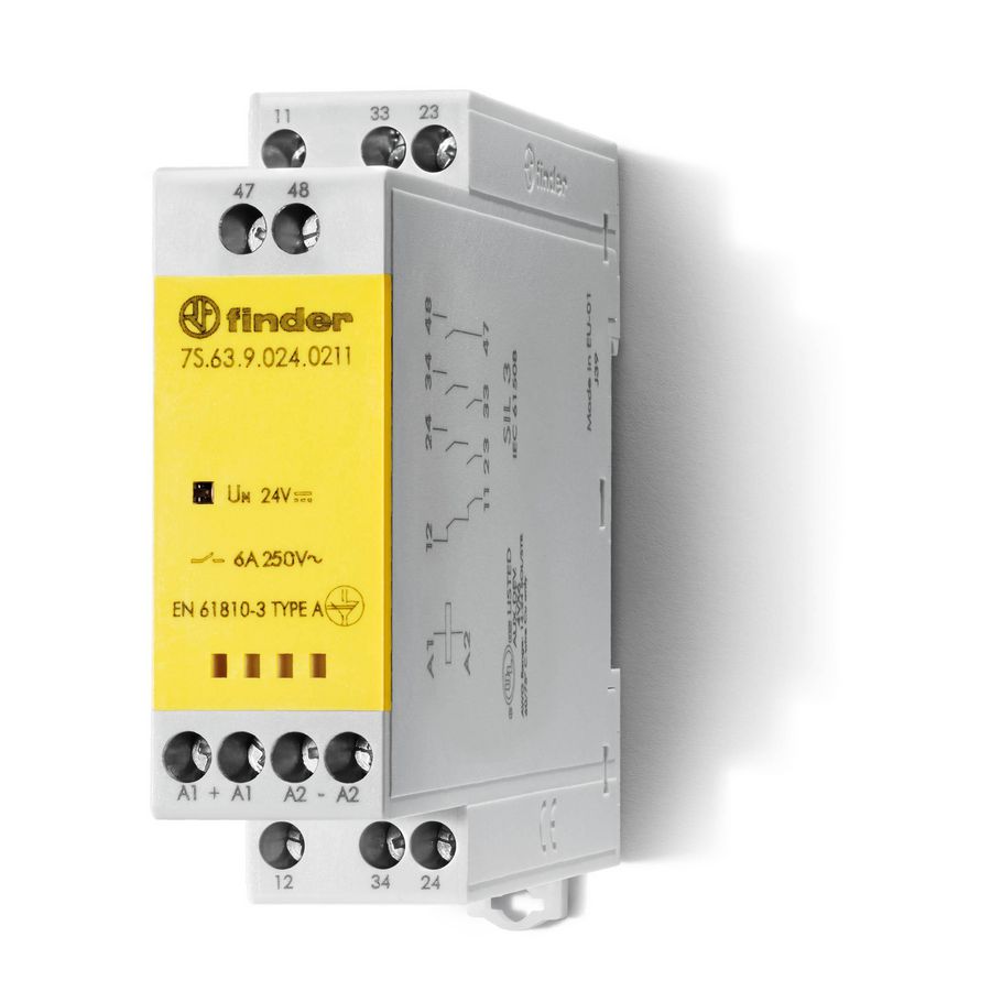 Relaismodule met gedwongen contacten 6A 24V DC 2M+1V+1M