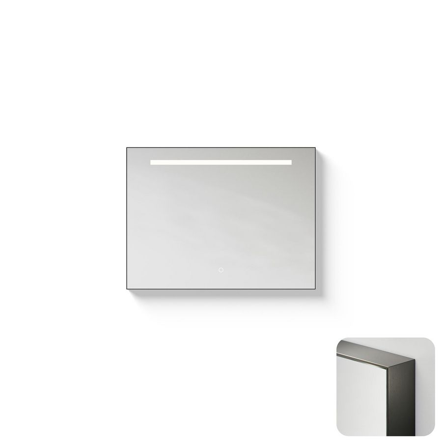 Spiegel Metallic Line Rectangle brushed GunMetal 80x60cm met ledverlichting + verwarming