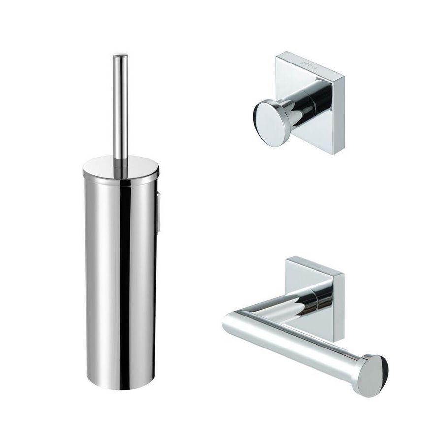 Closetaccessoireset Nelio chroom (rolhouder/borstelgarnituur/haak)