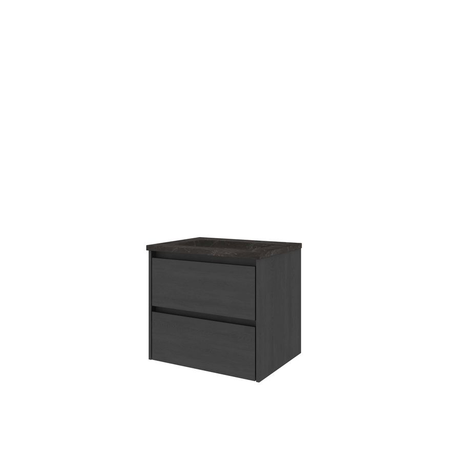 Set Proline hardsteen Elegant wastafel zonder kraangat onderkast symmetrisch black oak 60x46cm