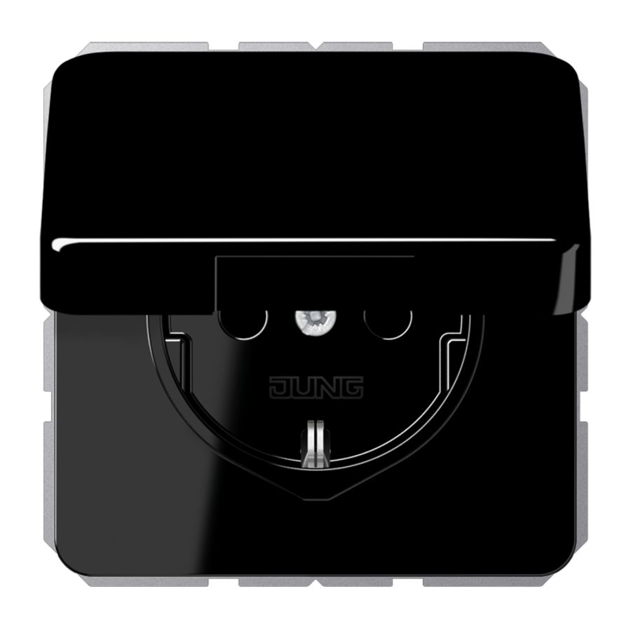 Wandcontactdoos CD500 zwart slagv.m.R/A klapdeksel