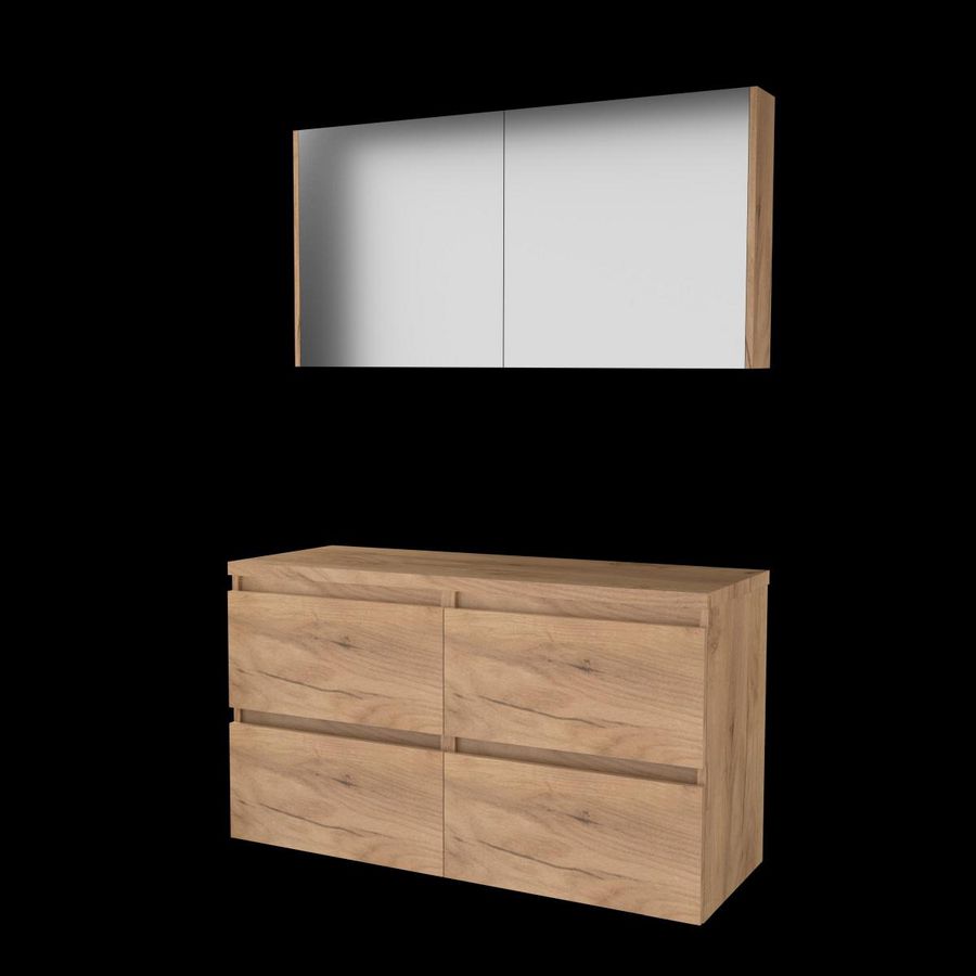 Set COMFORT-46 onderkast 120cm Whisky Oak (2x 60cm) greeploos 4x la tbv opbouwkom spiegelkast excl. afdekplaat (C46GL120TWO)