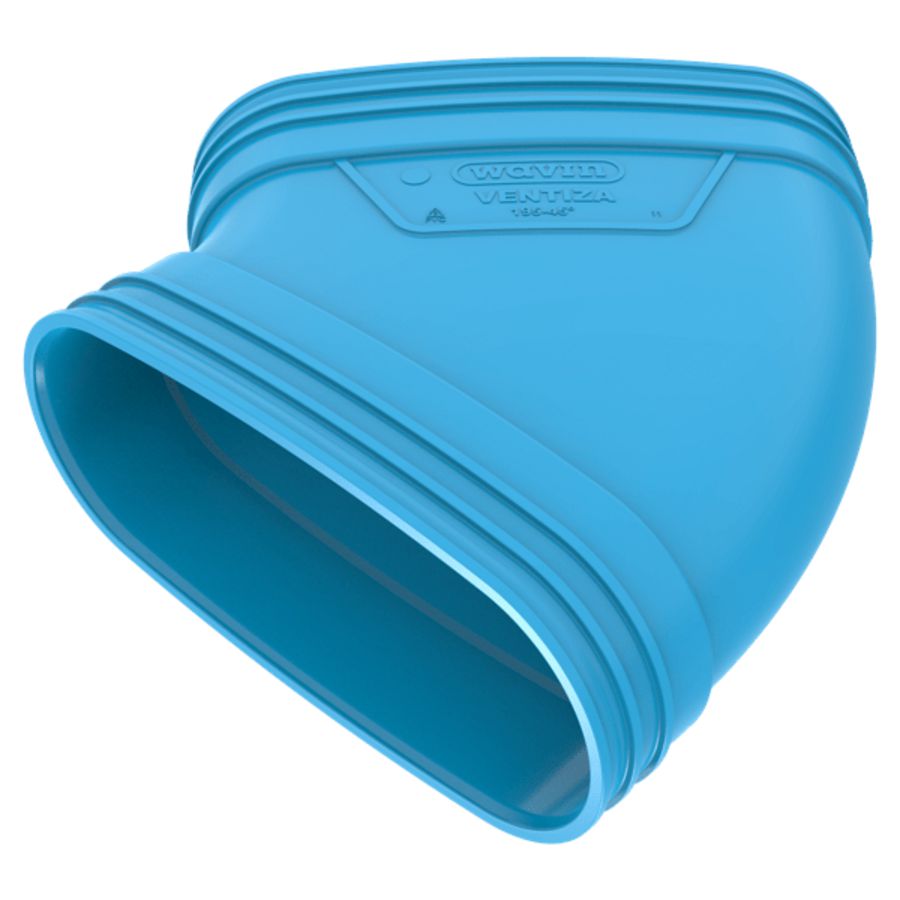Bocht lijm 45° PVC luchtverdeelsysteem VENTIZA blauw (195x80mm) mof/mof