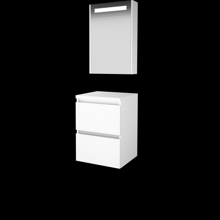 Set PREMIUM-46 onderkast ice white 50cm greeploos 2x la tbv opbouwkom spiegelkast geïn. LED-verl. excl. afdekplaat (P46GL50TIW)