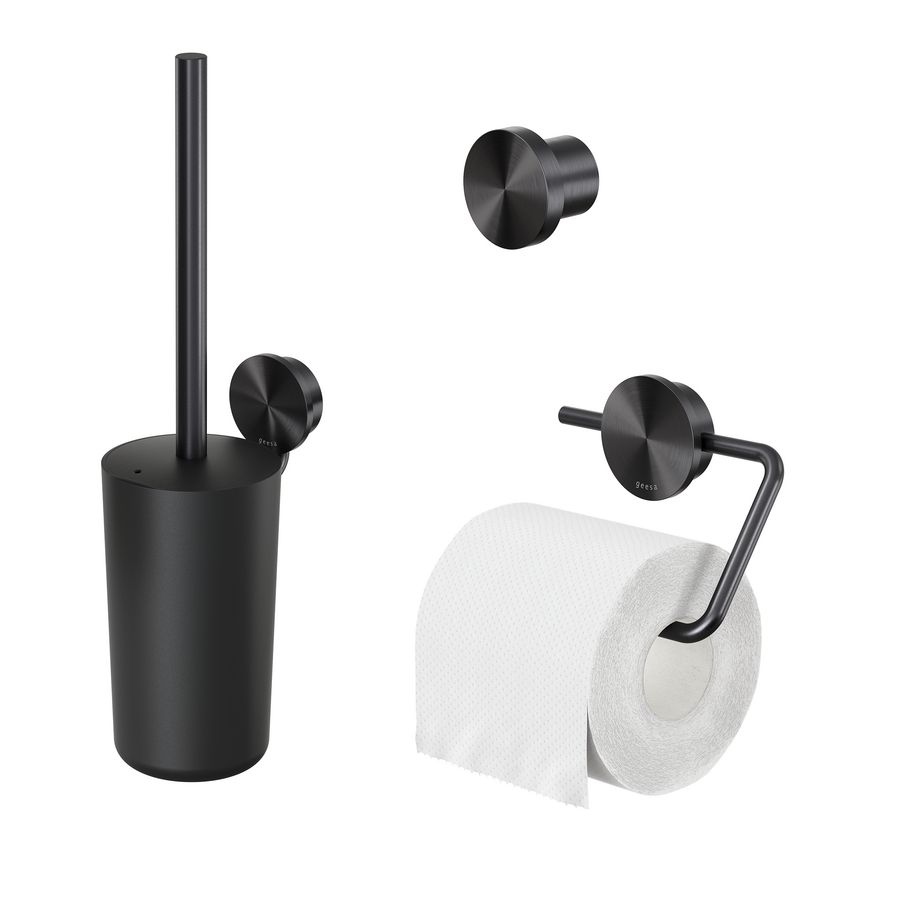 Closetaccessoireset Opal zwart metaal geborsteld (rolhouder/borstelgarnituur/haak)