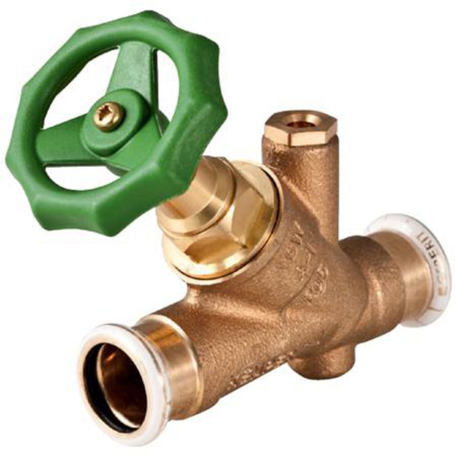Spindelafsluiter schuin MAPRESS brons 54mm 2x pers met aftapmogelijkheid 1/4"