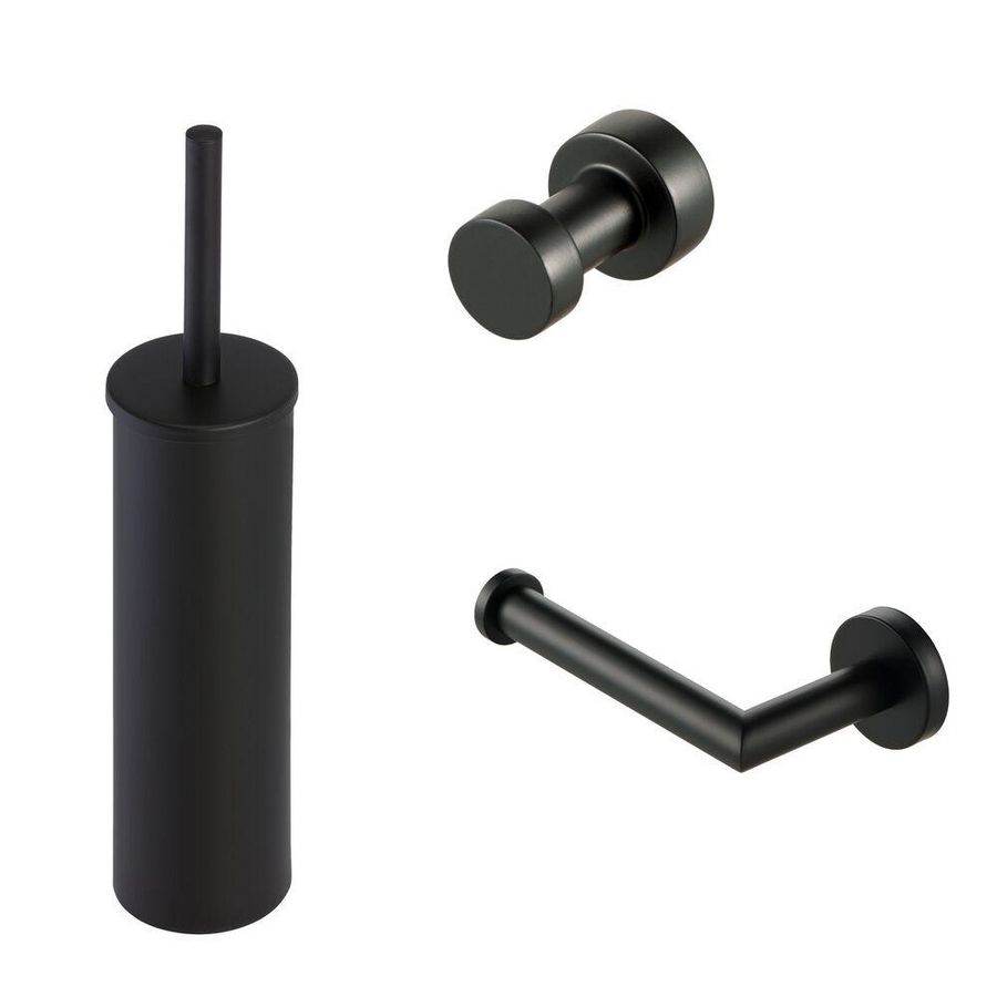 Closetaccessoireset Nemox zwart (rolhouder/borstelgarnituur/haak)