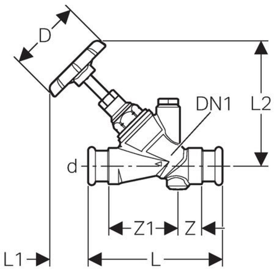 Spindelafsluiter schuin MAPRESS brons 18mm 2x pers met aftapmogelijkheid 1/4"