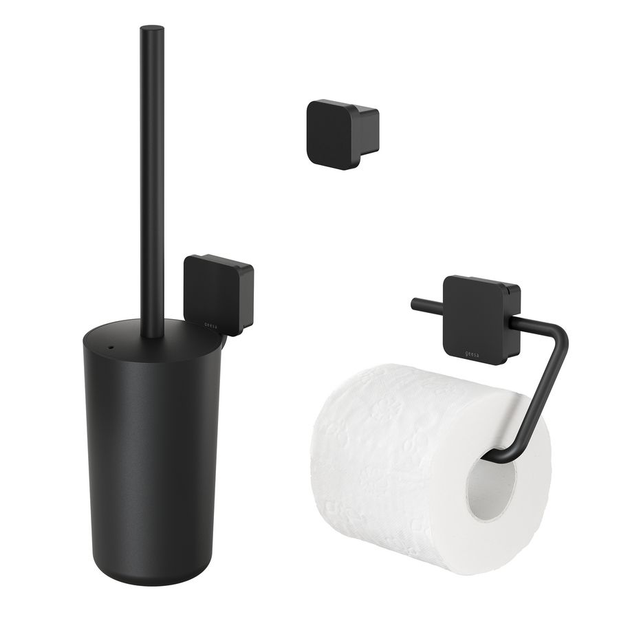 Closetaccessoireset Topaz zwart (rolhouder/borstelgarnituur/haak)