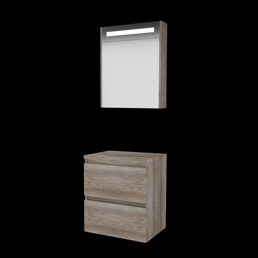 Set PREMIUM-46 onderkast scotch oak 60cm greeploos 2x la tbv opbouwkom spiegelkast geïn. LED-verl. excl. afdekplaat (P46GL60TSO)