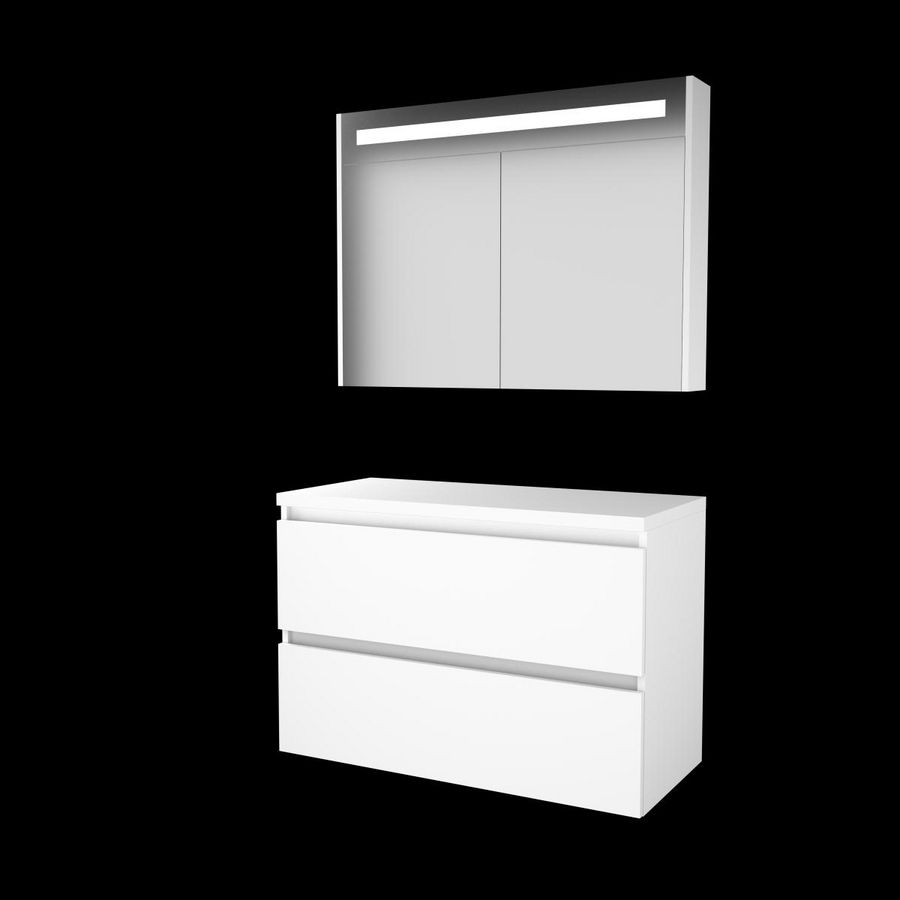 Set PREMIUM-46 onderkast ice white 100cm greeploos 2x la tbv opbouwkom spiegelkast geïn. LED-verl. excl. afdekplaat (P46GL100TIW)