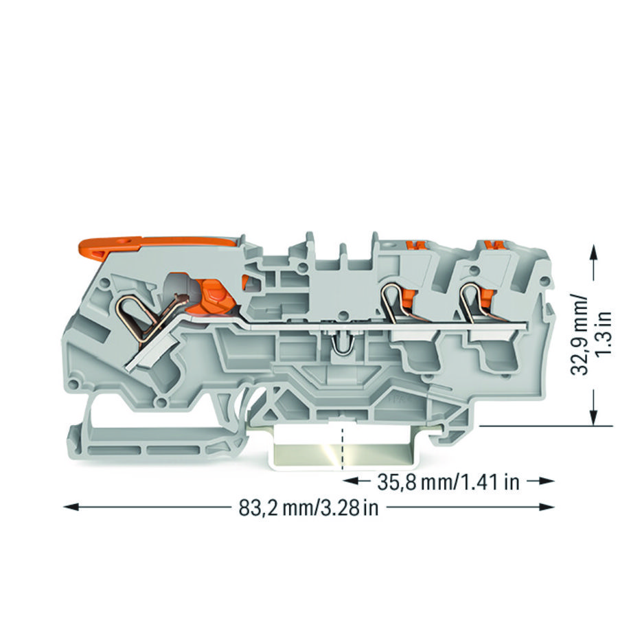3-draads rijgklem met hendel en drukknop 4 mm² grijs VVE=50